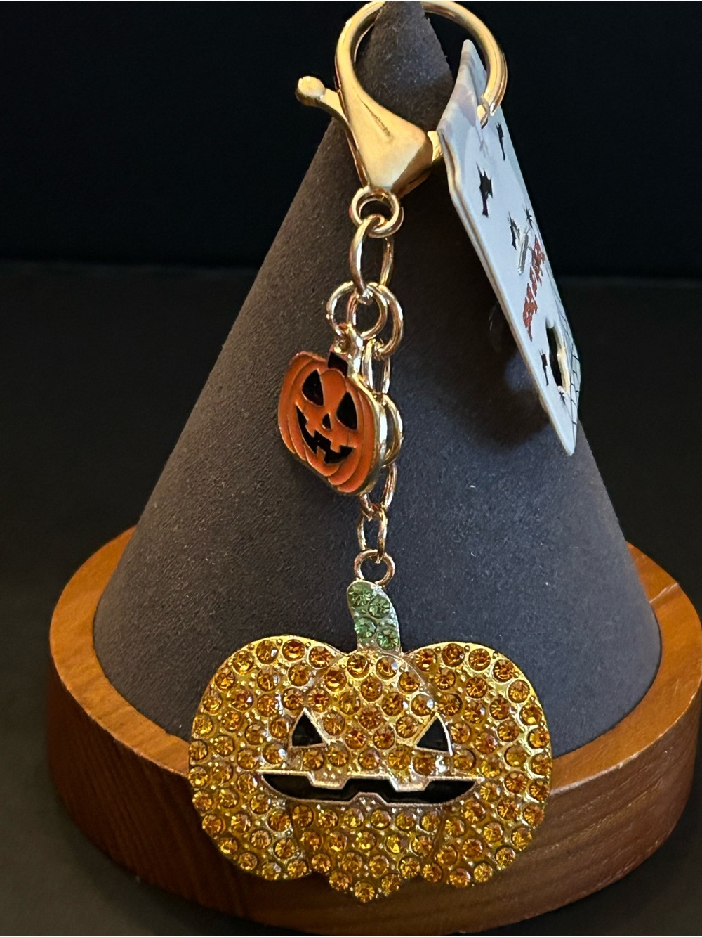 Halloween Crystal Pumpkin 🎃 Bag Charm Keychain Orange Rhinestone Jack-O'-Lantern
